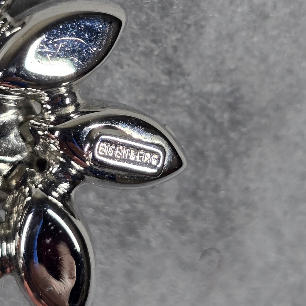 Vintage Eisenberg Rhinestone Brooch Silver Tone Floral Wreath Signed Mid Century - Picture 6 of 7